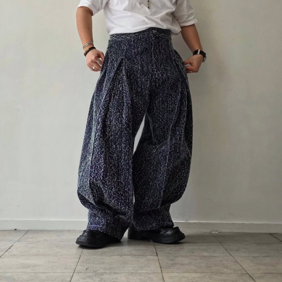 SAGE NATION / Box Pleat Trouser Denim - Indigo Snow Nep