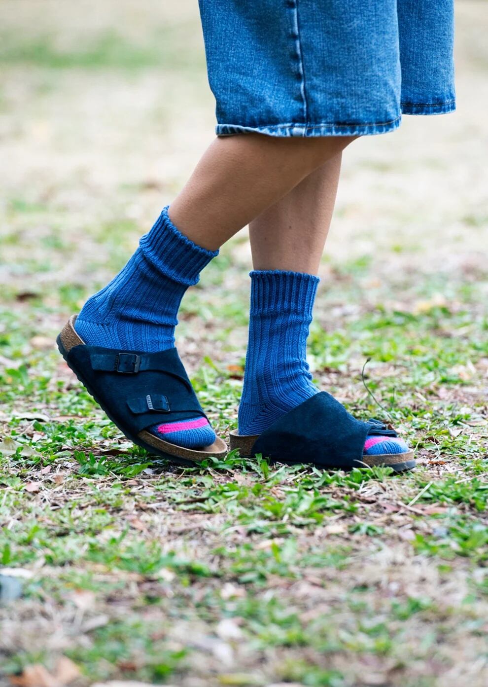 ROTOTO / Chunky Ribbed Crew Socks "Tie Dye" (Lime)
