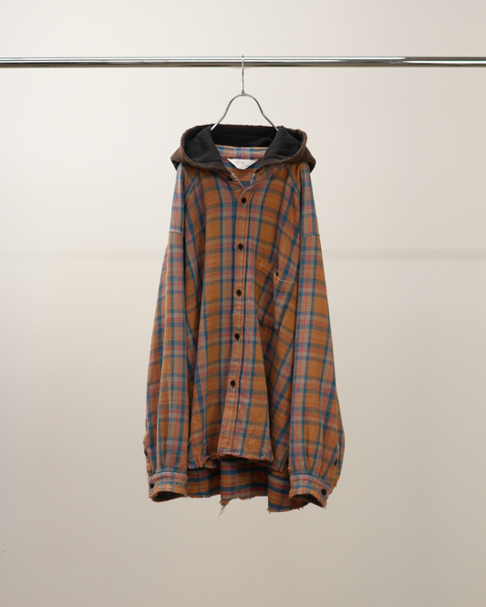 ANCELLM / Nel Check Hoodie Shirt (Camel)
