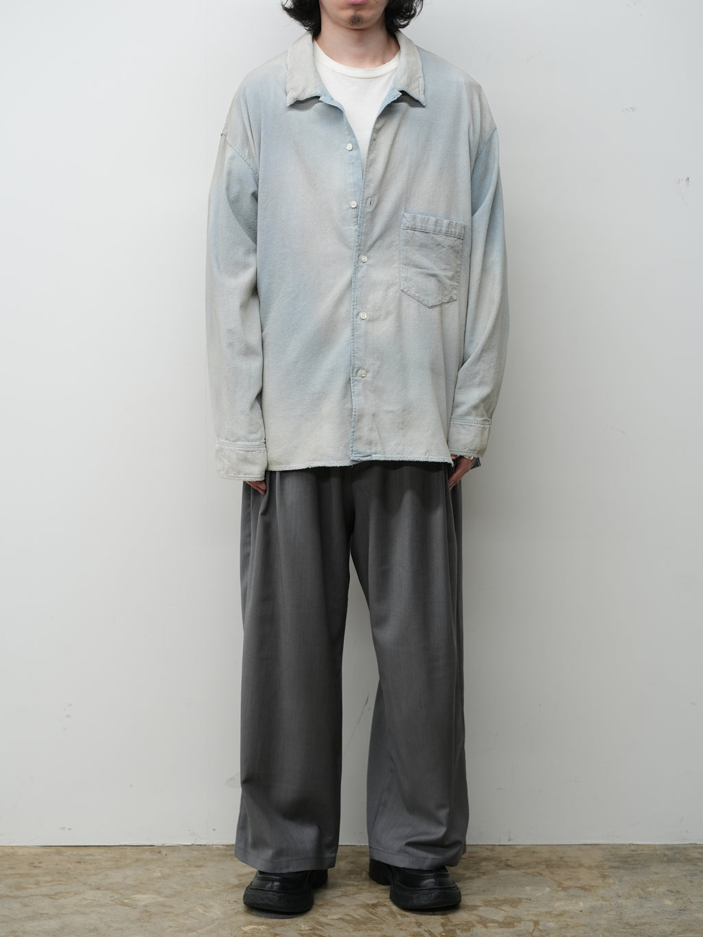 ANCELLM / Belted Wool Slacks (Gray)