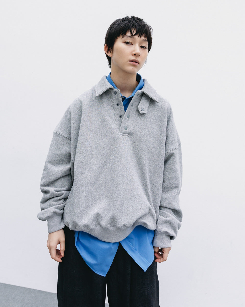 CLESSTE / Half Snap Sweat Shirt (Gray)