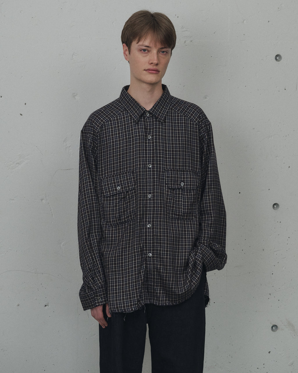 ANCELLM / Nel Check Over Work Shirt (Navy)