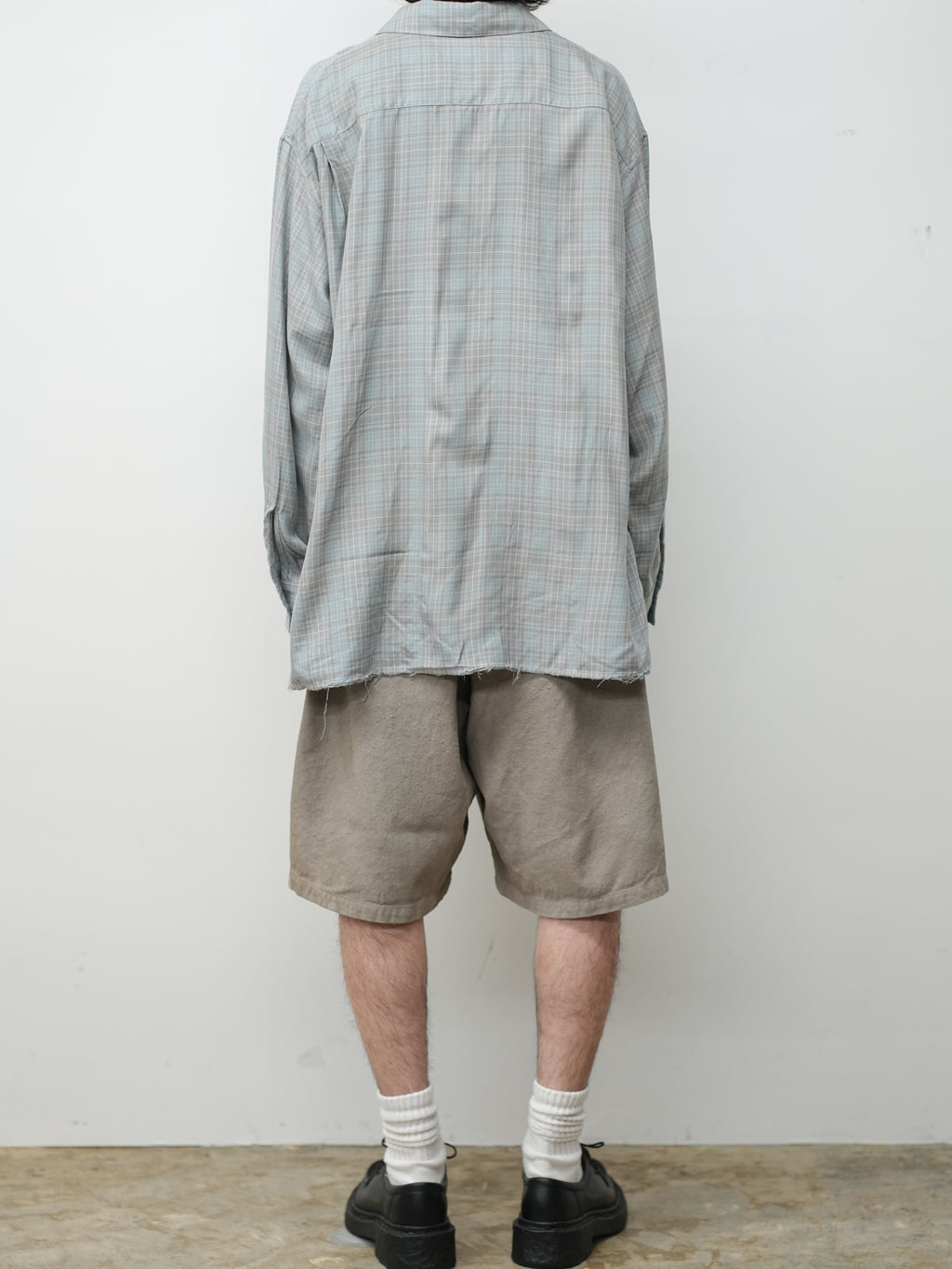 ANCELLM / Aging Rayon Check Shirt (Blue)