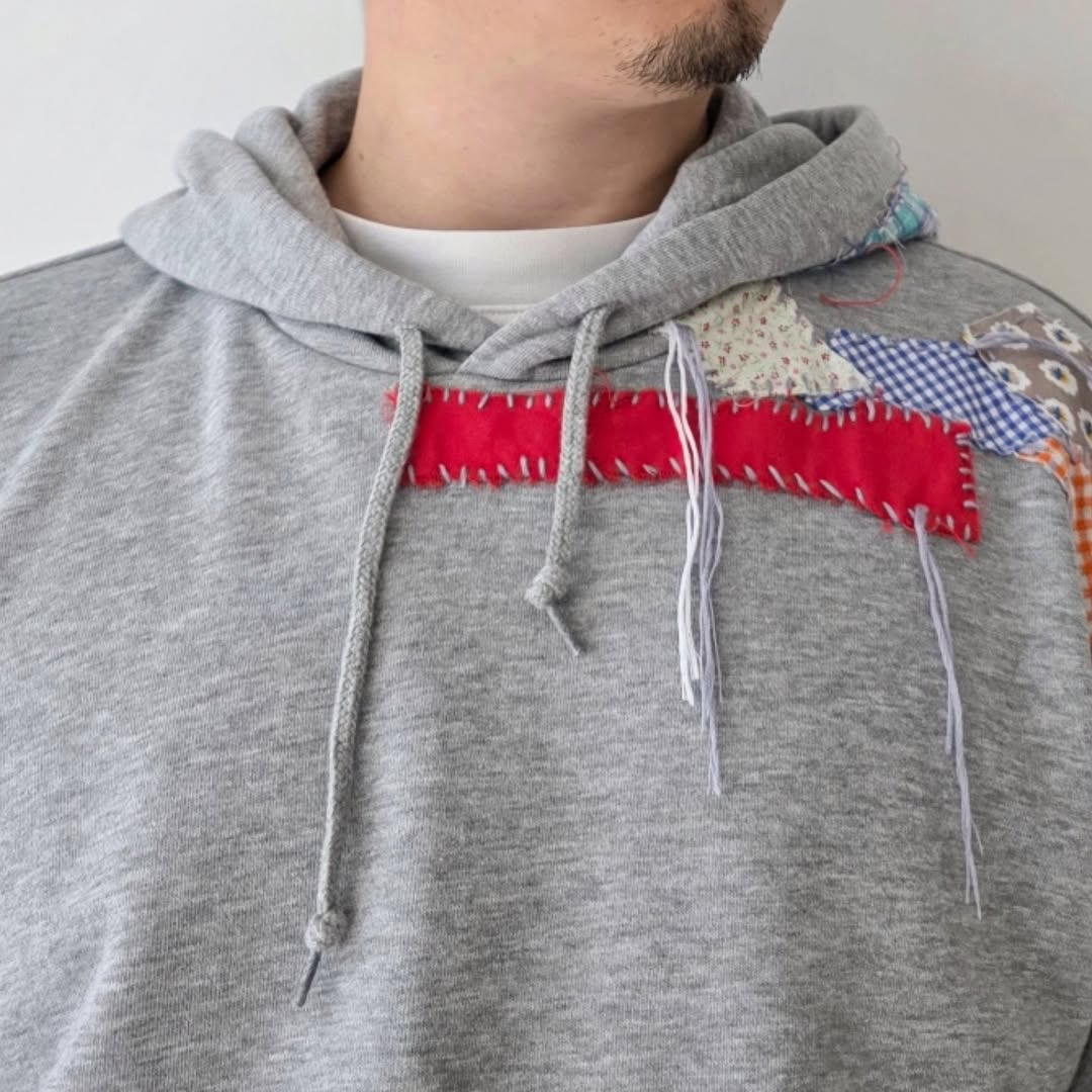 DISCOVERED / Patchwork Fabric Sweat Hoodie (Gray)