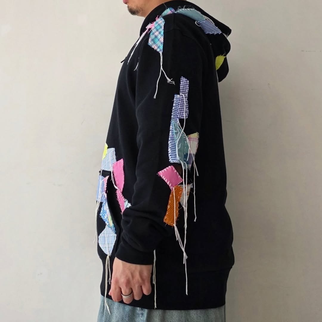 DISCOVERED / Patchwork Fabric Sweat Hoodie (Black)