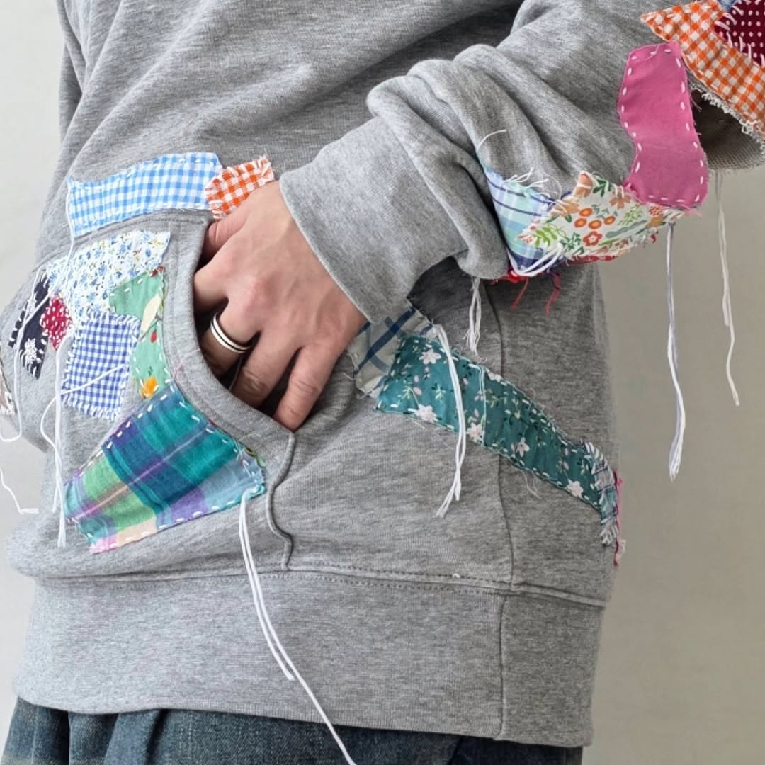 DISCOVERED / Patchwork Fabric Sweat Hoodie (Gray)