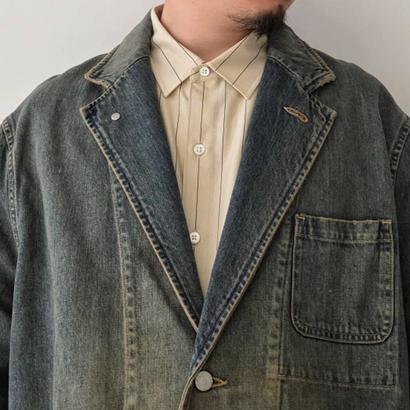 CLESSTE / Vintage Dyed Selvedge Denim City Worker Tailored Jacket (Vintage Beige)