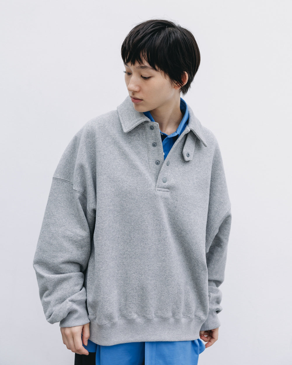 CLESSTE / Half Snap Sweat Shirt (Gray)