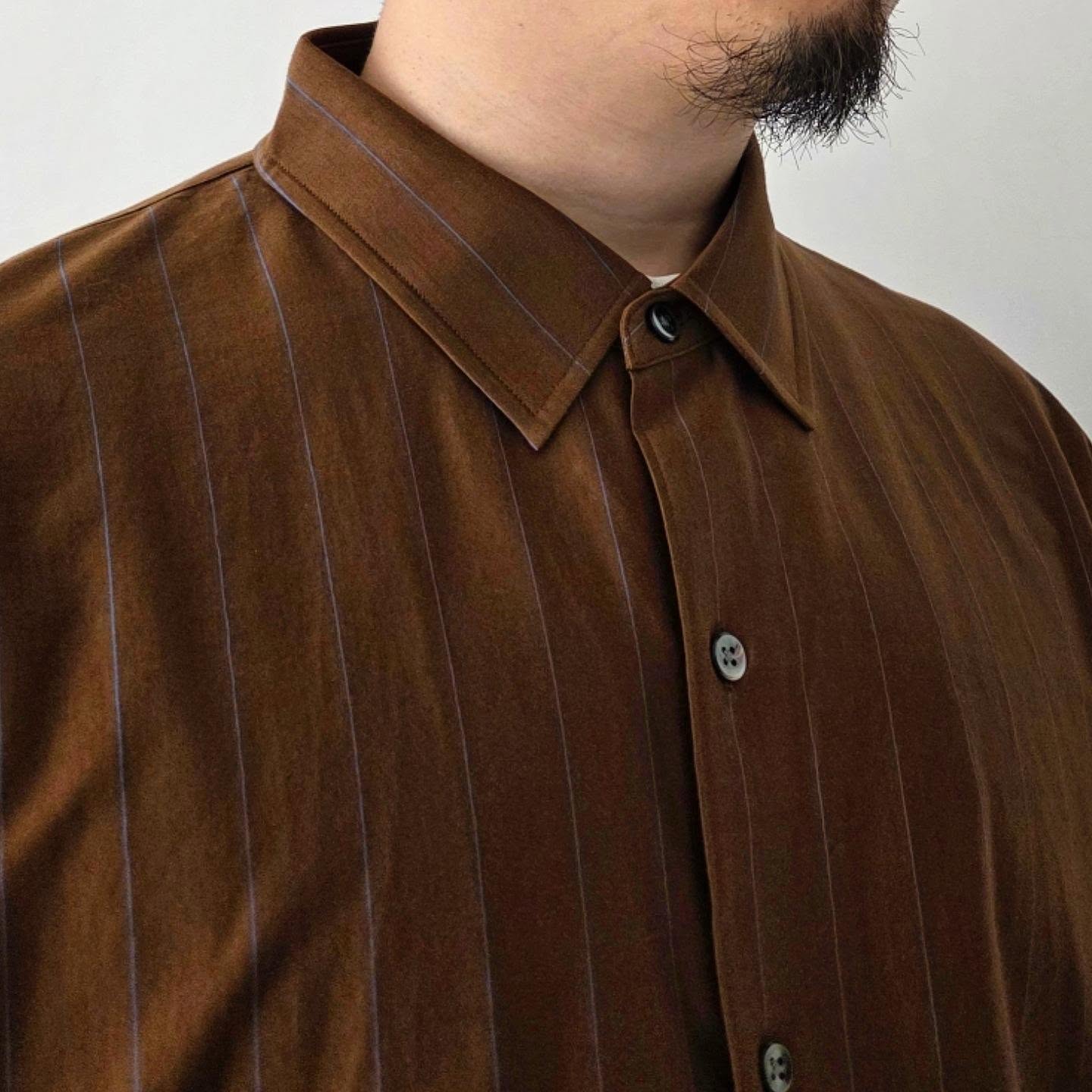 KANEMASA PHIL / 46G Atmosphere Stripe Shirt (Brown Blue)
