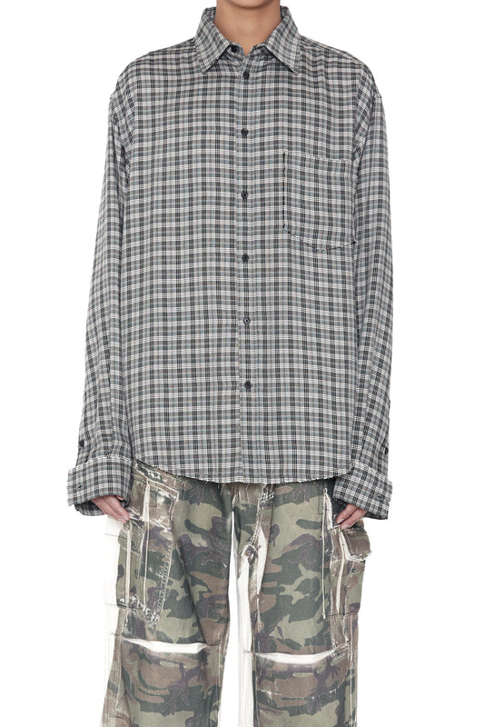 CODA / Grey Check Viscose Raw Edges Shift Shirt