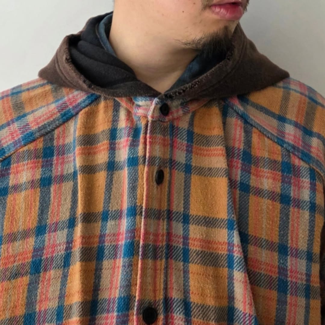 ANCELLM / Nel Check Hoodie Shirt (Camel)