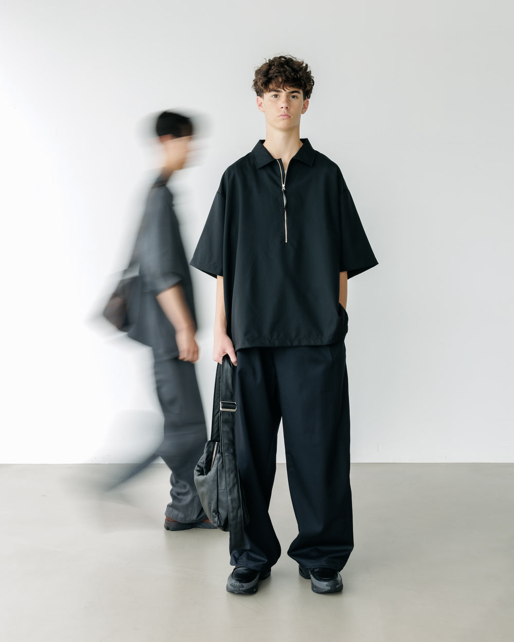 CLESSTE / Tropical Wool City S/S Half Zip Shirt (Black)