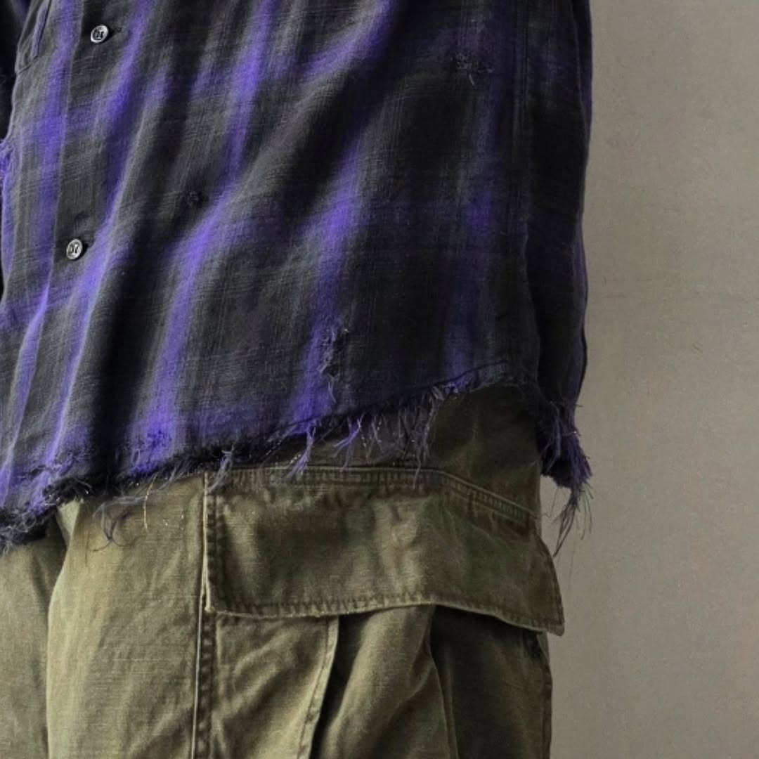 THE JEAN PIERRE / Grunge Plaid Open Collar Shirt