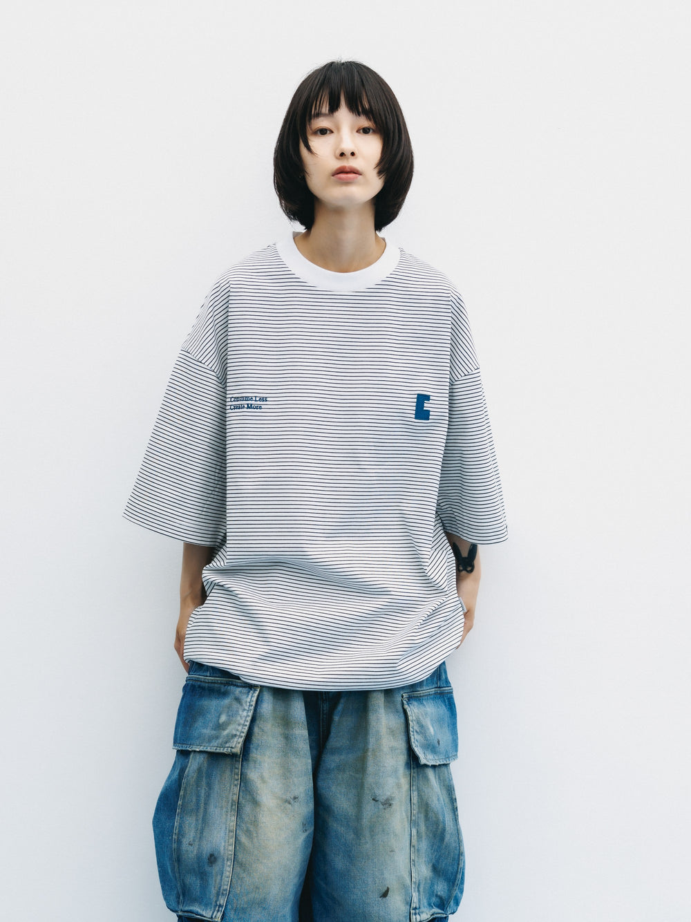 CLESSTE / 'C x Concept' Striped S/S T-Shirt With Drawstrings (White x Black)
