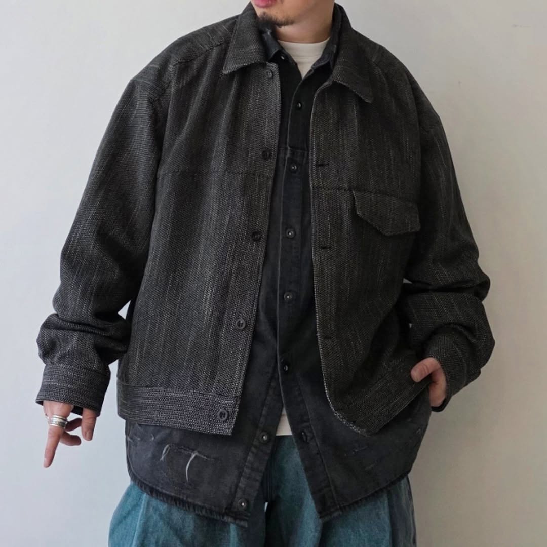 ANCELLM / Melange Wool Work Shirt Blouson (Black)