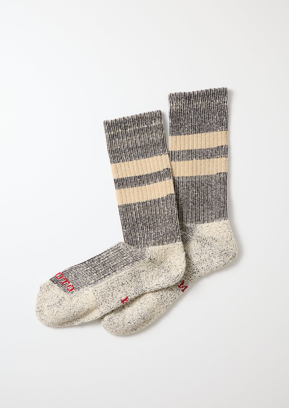 ROTOTO / Pile Stripe Marl Socks (Black / Beige)