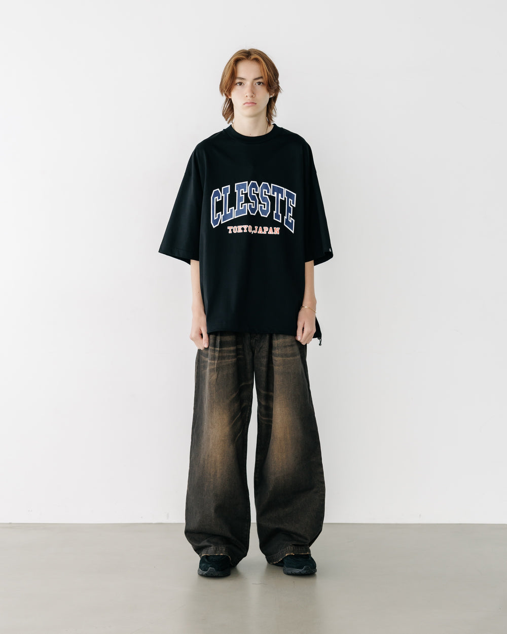 CLESSTE / College Logo Print Massive T-Shirt With Drawstrings (Black)