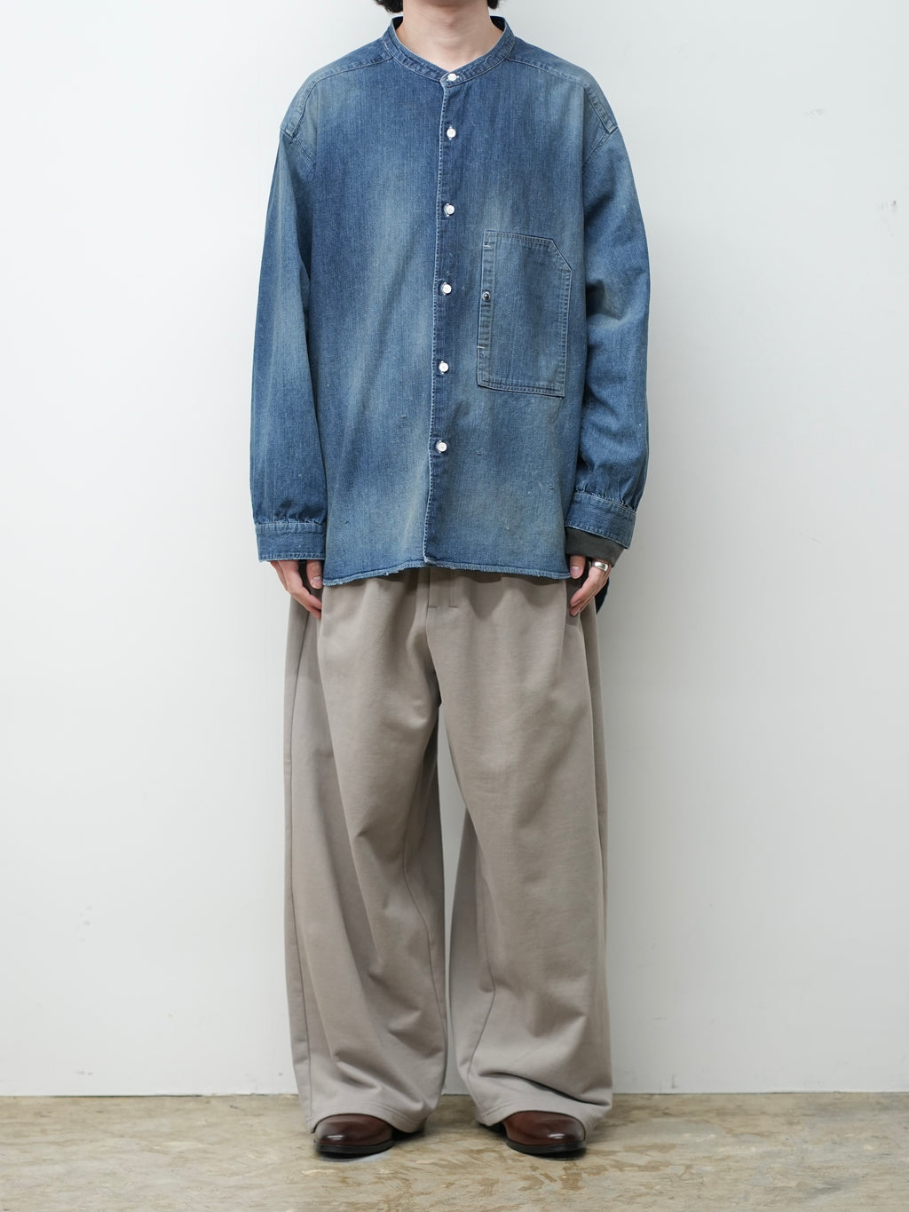 ANCELLM / Denim Band Collar Shirt (Indigo) – Tree and Branch ANCELLM / Denim Band Collar Shirt (Indigo) – Tree and Branch