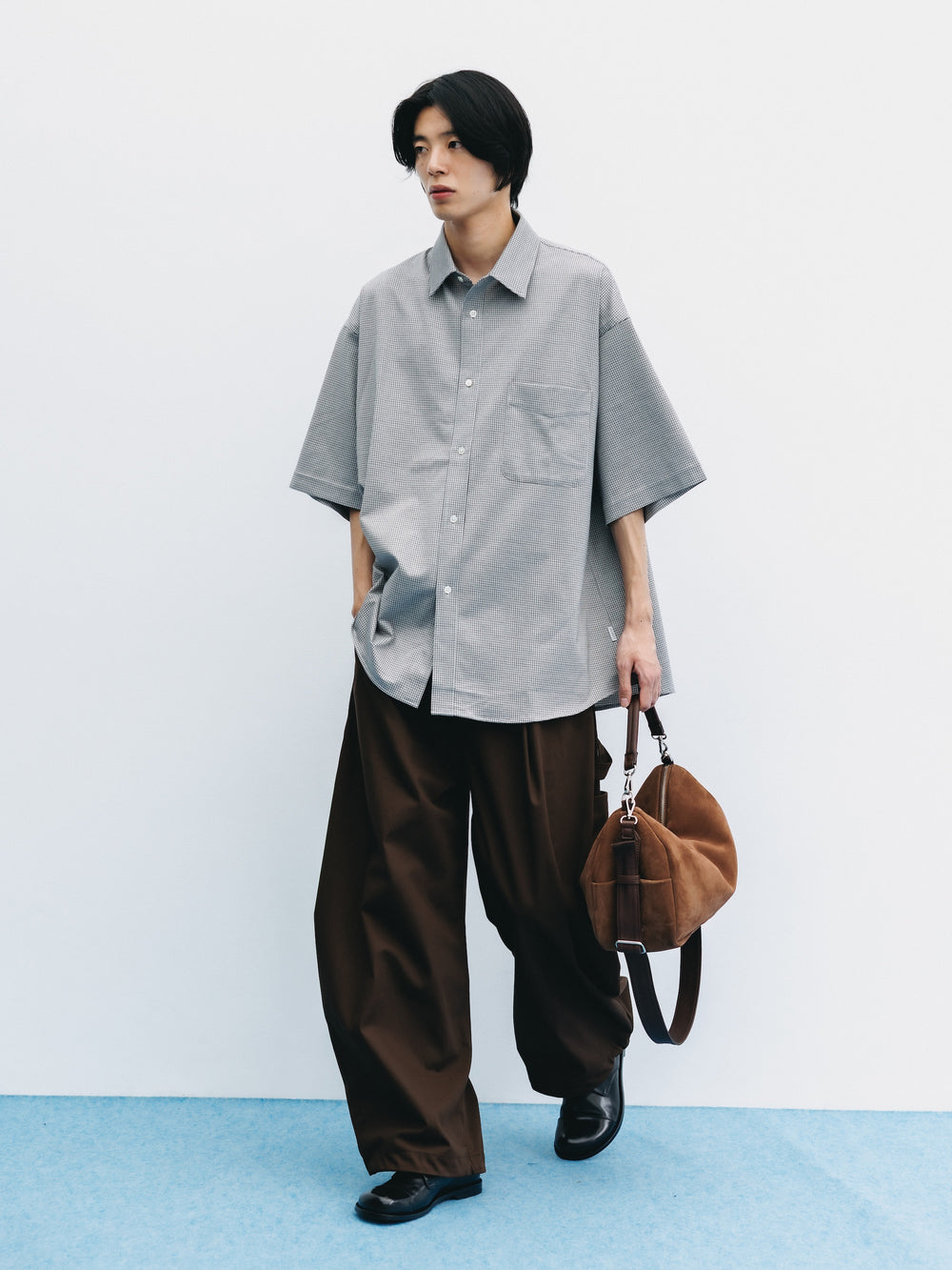 CLESSTE / Mini Grid Check 36G Knit Everyday S/S Shirt (White x Black)