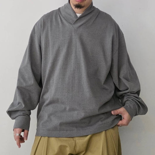 NONNOTTE / Shawl Collar V/N Tapered Oversized Long Sleeve (Smoky Charcoal)