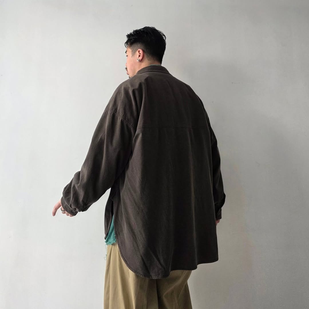 ANCELLM / Silk Nep Long Shirt  (Brown)