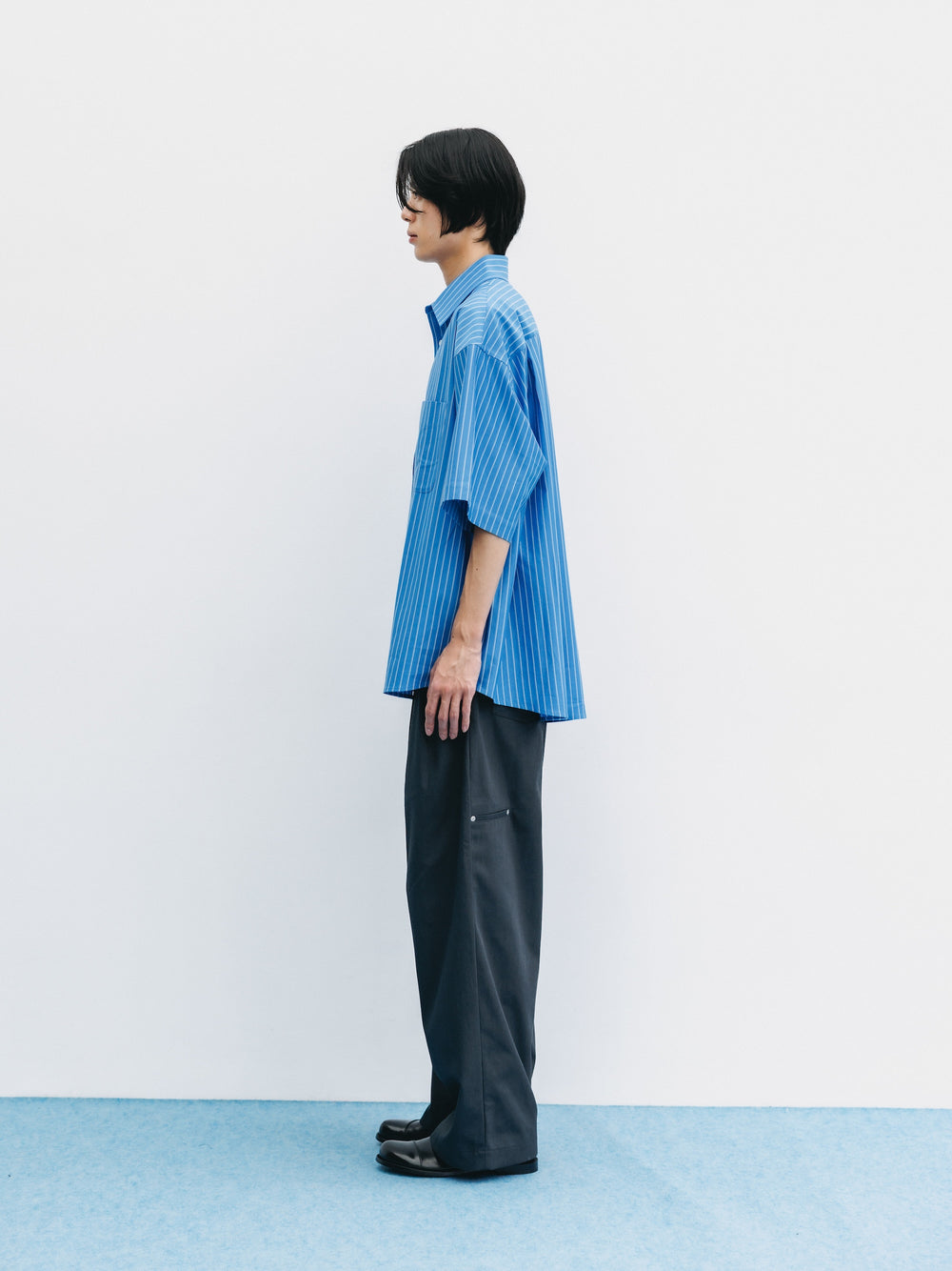CLESSTE / Thick/Thin Stripe 46G Knit Everyday S/S Shirt (Sax Blue Stripe)