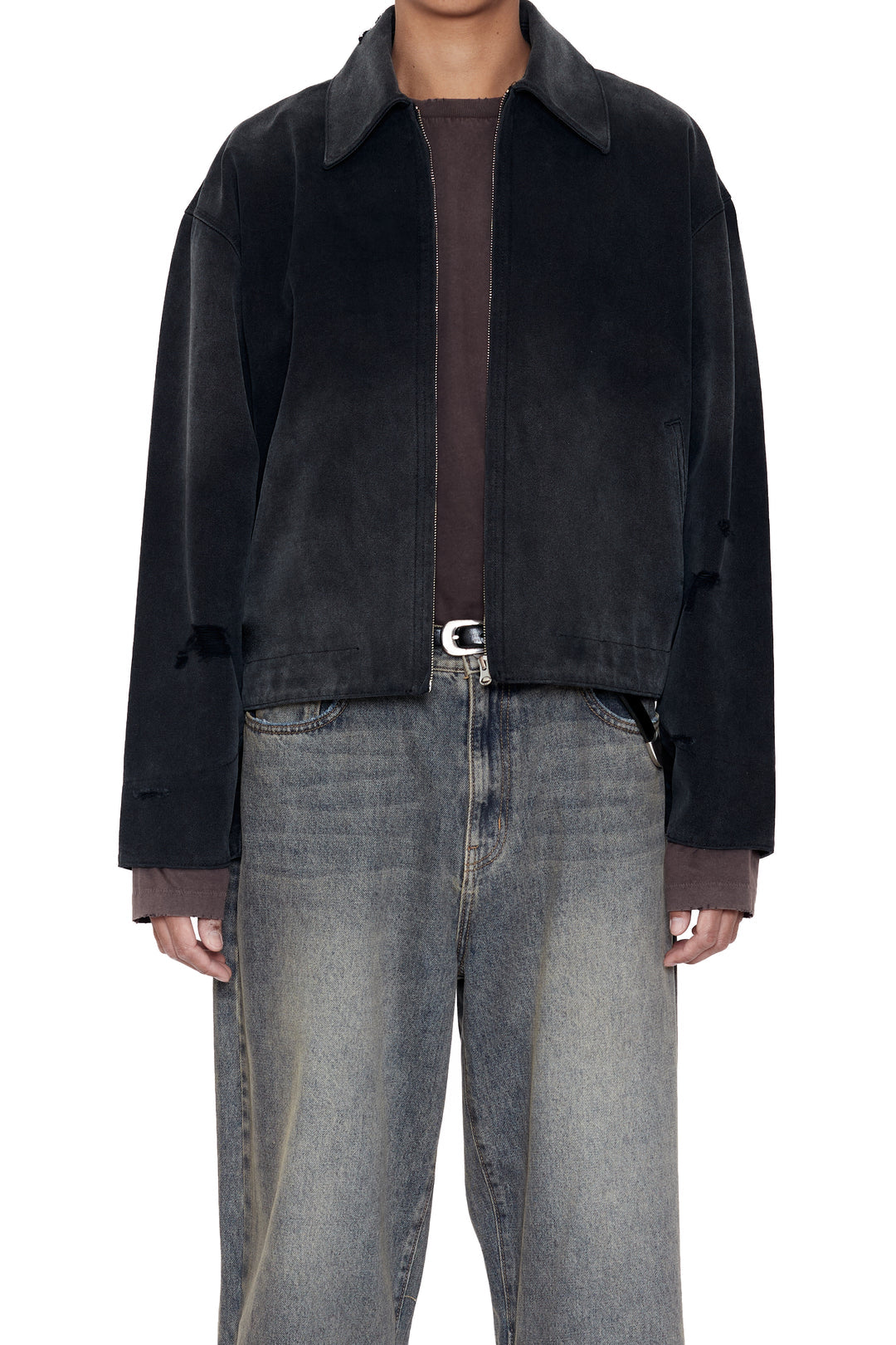CODA / Faded Black Damage Canvas Crew Jacket