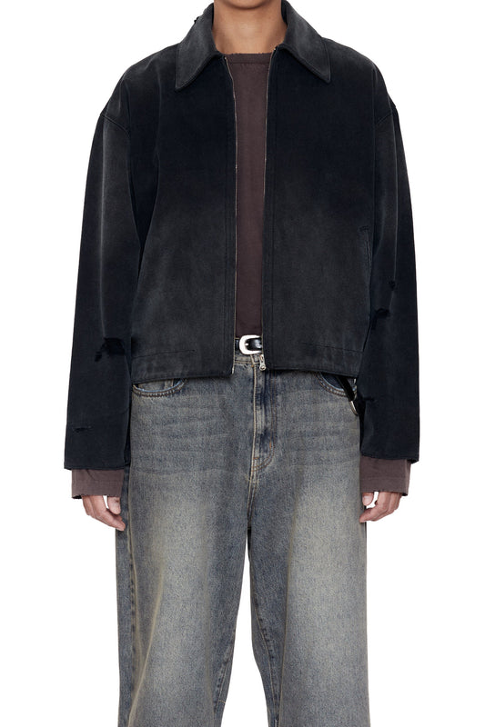 CODA / Faded Black Damage Canvas Crew Jacket