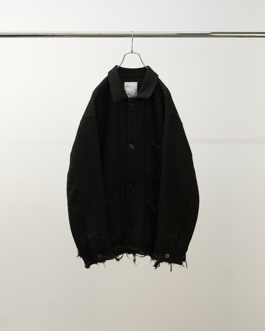 ANCELLM / Damage Wool Herringbone Coverall (Brown x Black)