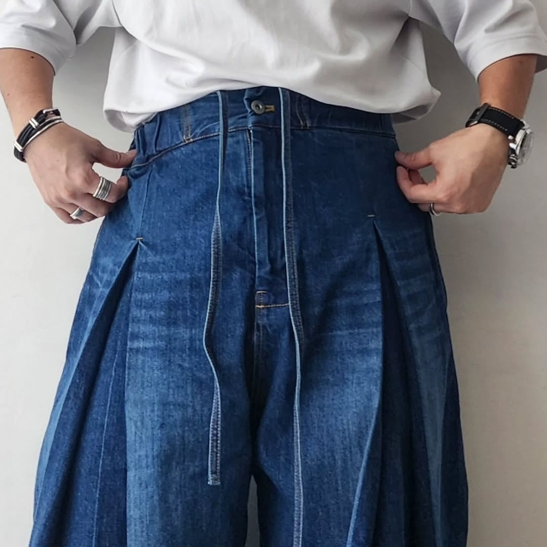SAGE NATION / Box Pleat Trouser Denim Indigo Wash
