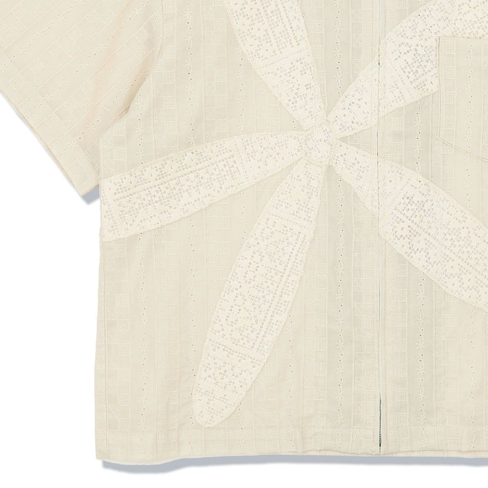 ELEPHANT TRIBAL FABRICS / Odd Flower Zip Shirt (Off White)