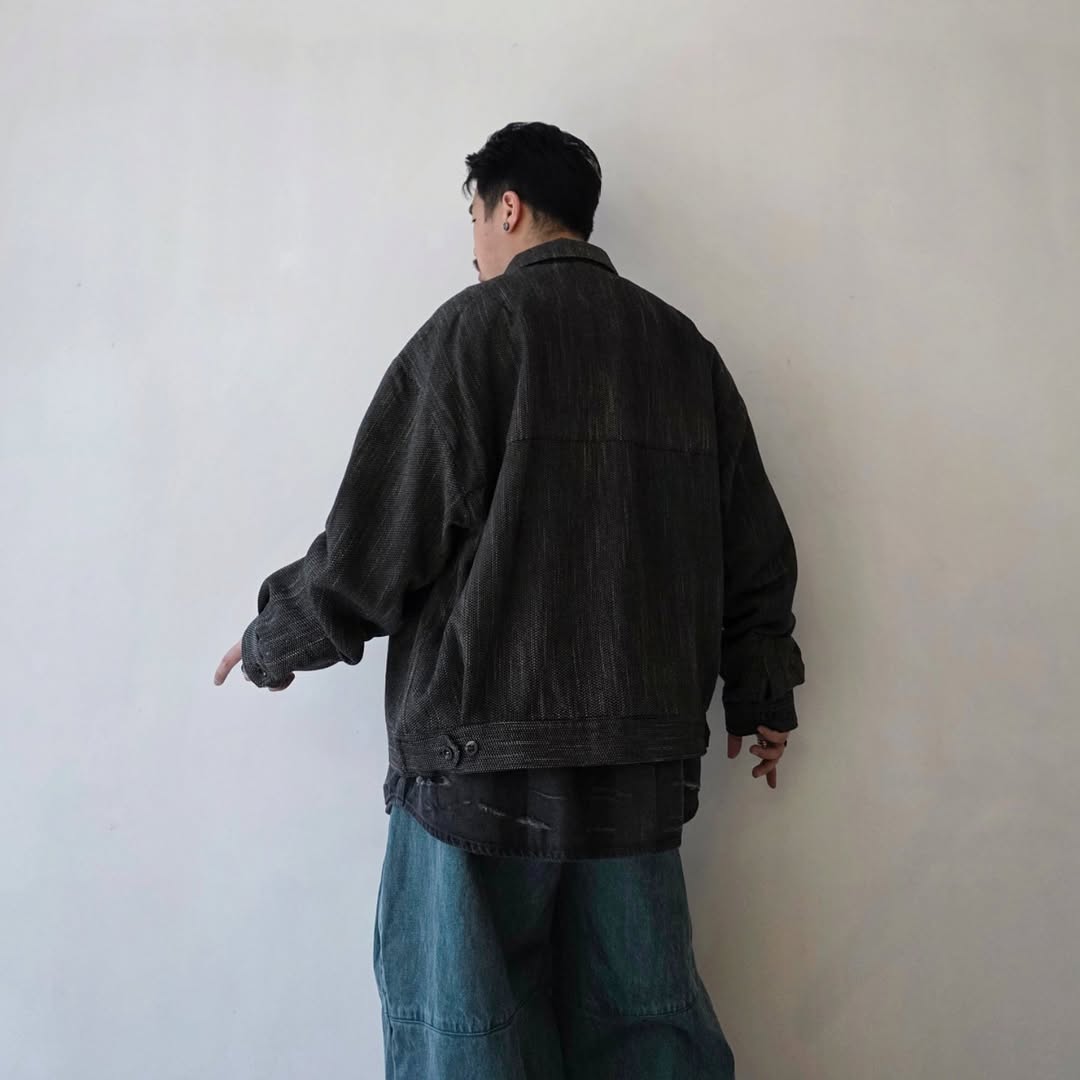 ANCELLM / Melange Wool Work Shirt Blouson (Black)