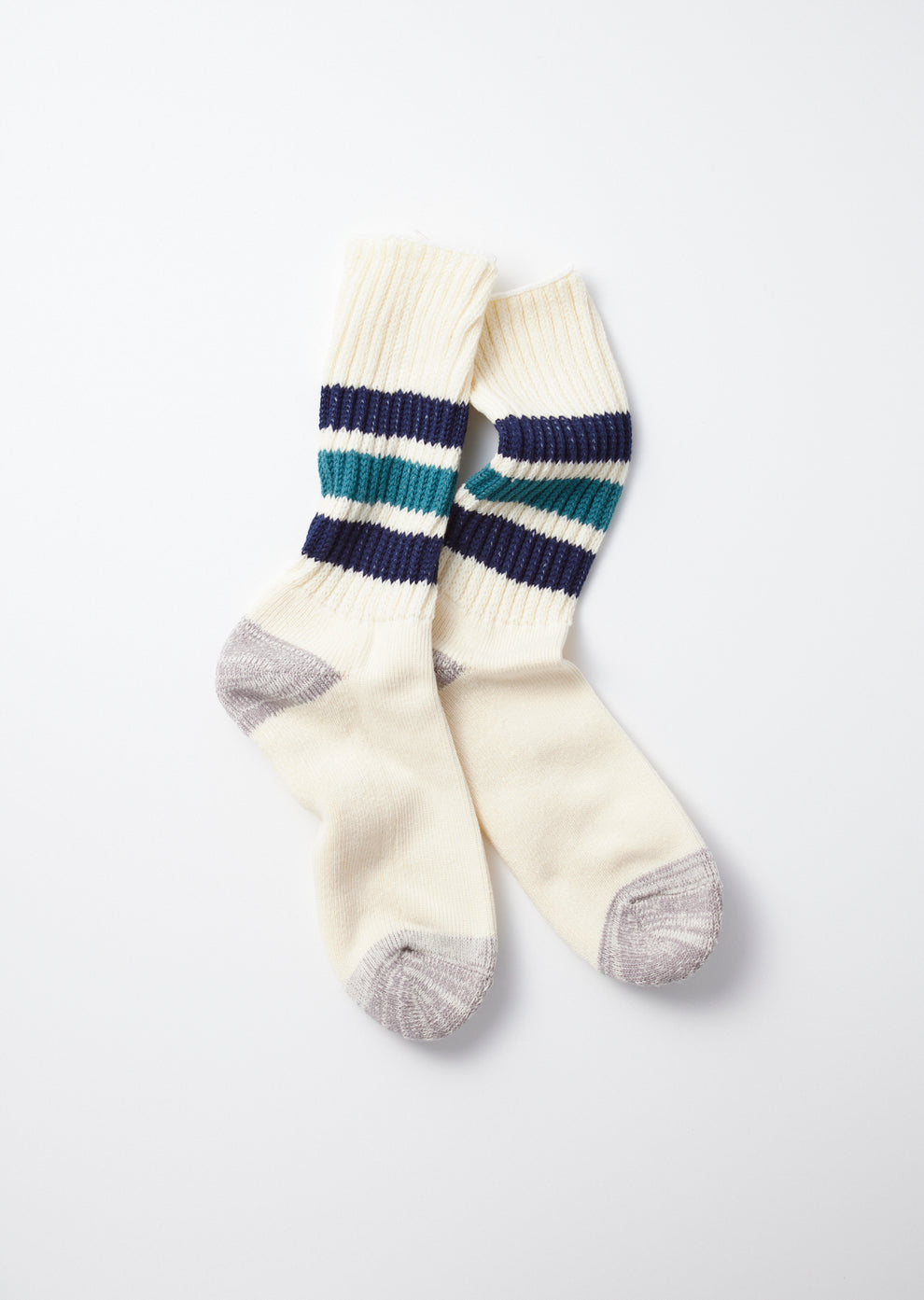 ROTOTO / Coarse Ribbed Oldschool Crew Socks (Navy Blue / Nw Green)