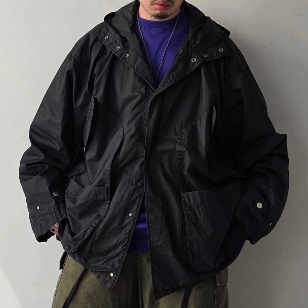 ANCELLM / Hooded Field Shirt Jacket (Black)