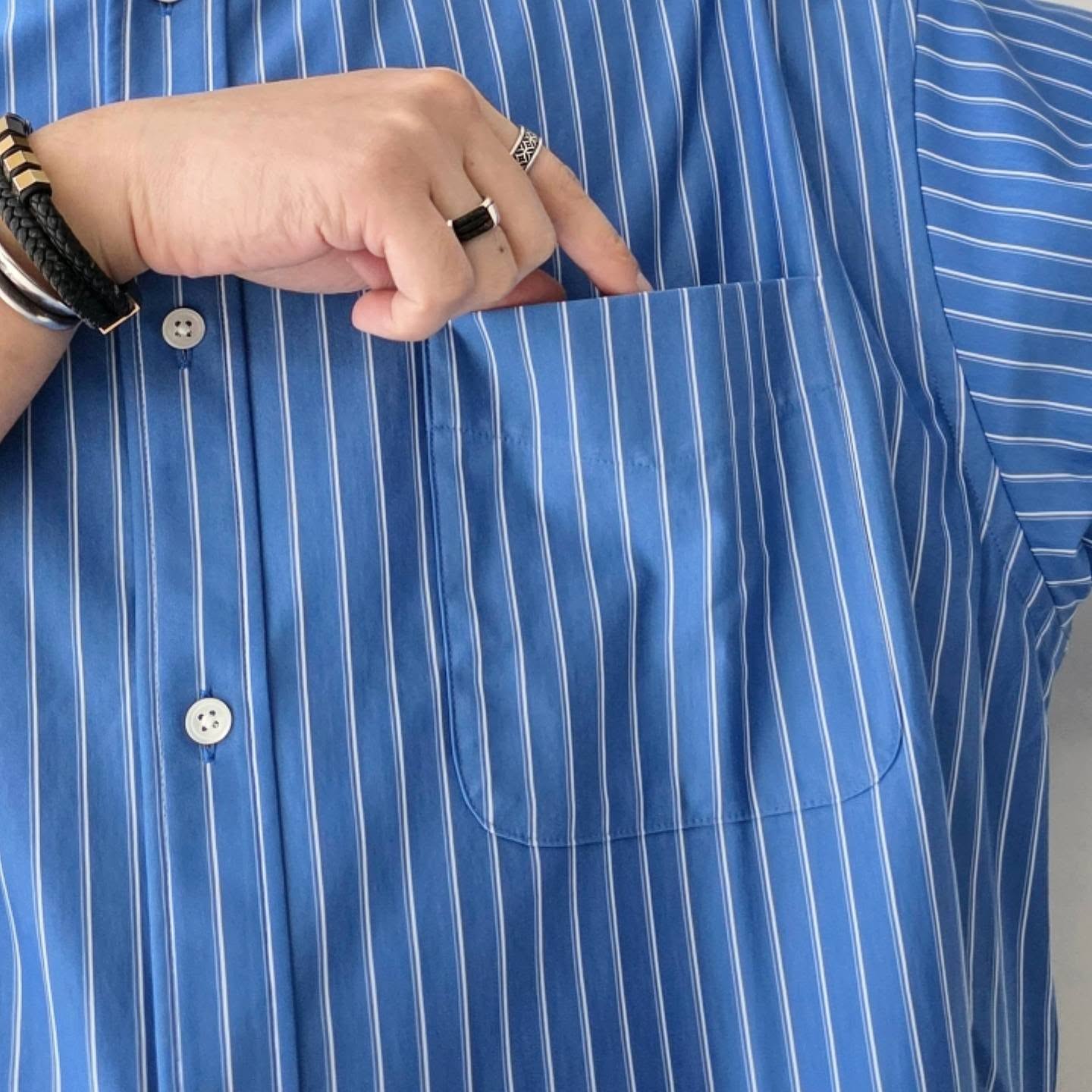 CLESSTE / Thick/Thin Stripe 46G Knit Everyday S/S Shirt (Sax Blue Stripe)