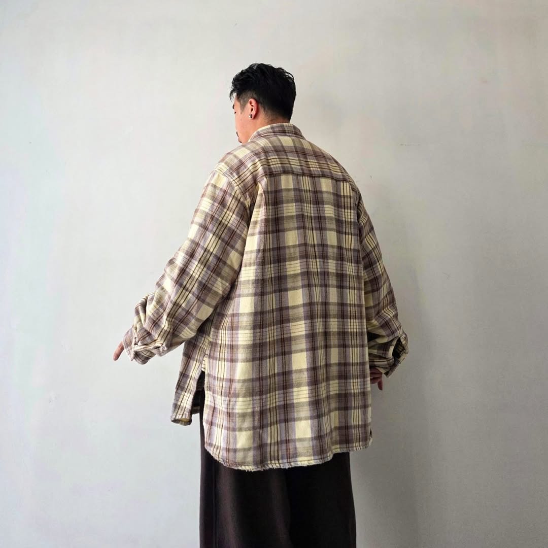 ANCELLM / Nel Check Over Work Shirt (Ivory)