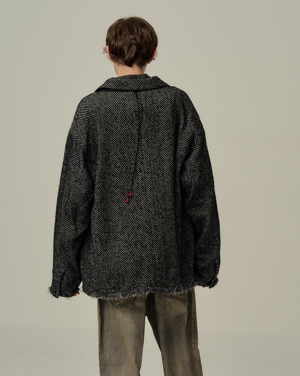 ANCELLM / Damage Wool Herringbone Coverall (White x Black)