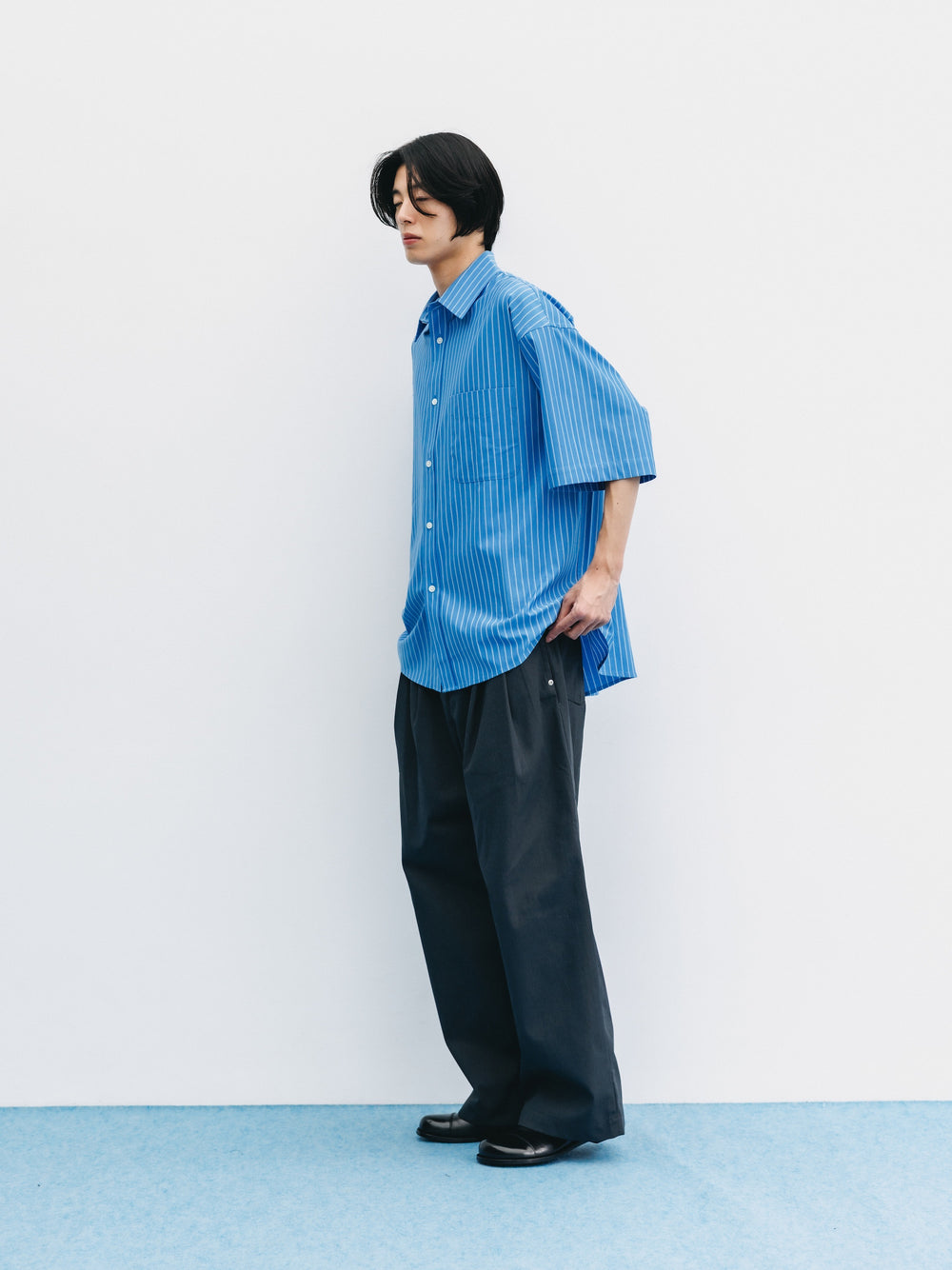 CLESSTE / Thick/Thin Stripe 46G Knit Everyday S/S Shirt (Sax Blue Stripe)