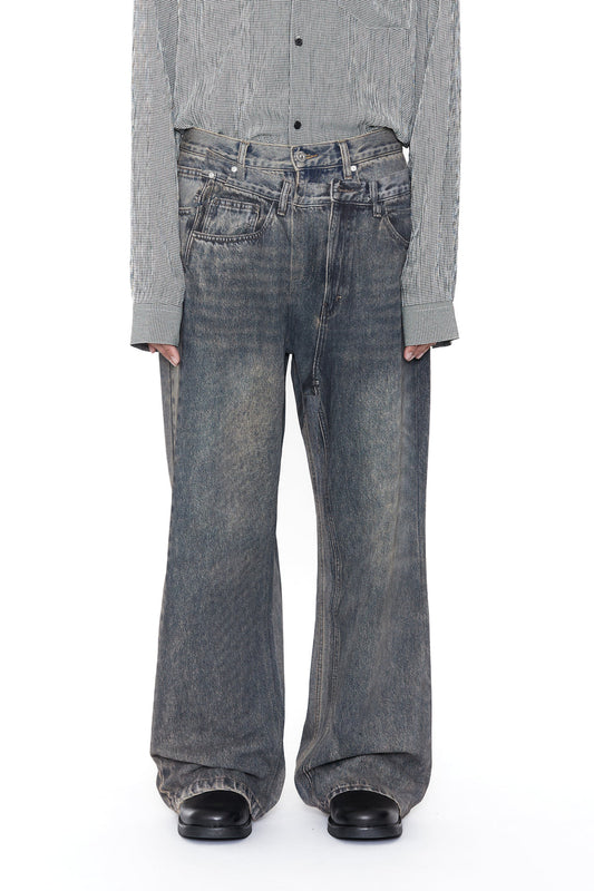 CODA / Grey Acid Wash Dual Exposure Break Cut Flared Jeans