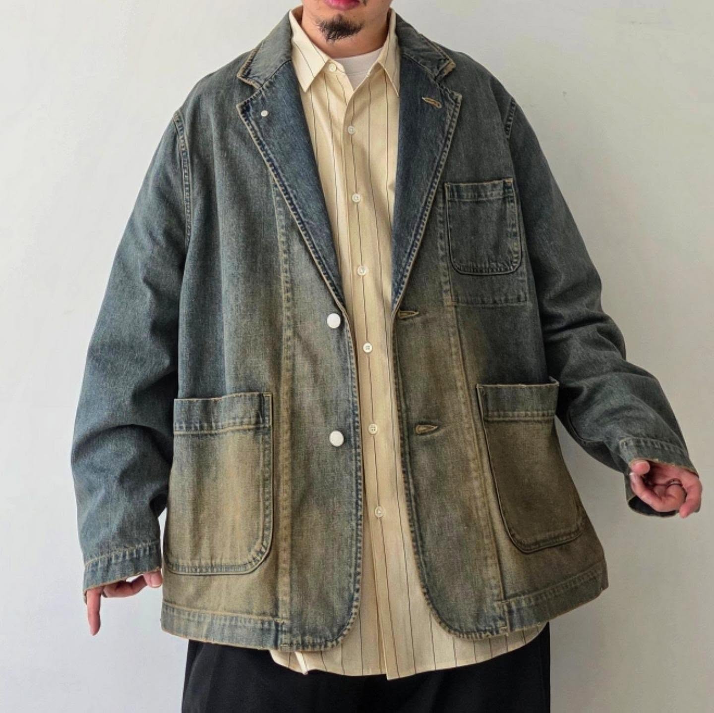 CLESSTE / Vintage Dyed Selvedge Denim City Worker Tailored Jacket (Vintage Beige)