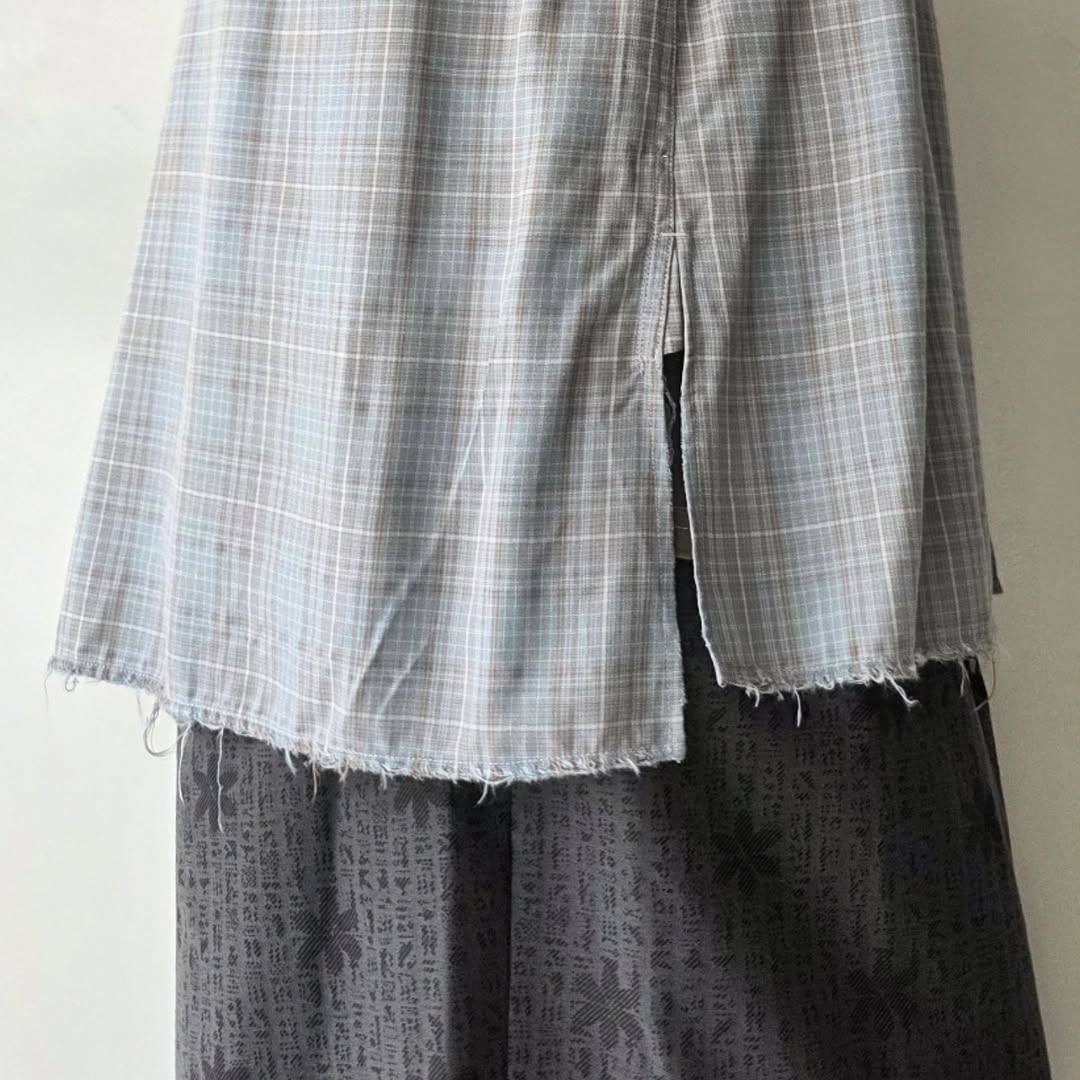 ANCELLM / Aging Rayon Check Shirt (Blue)
