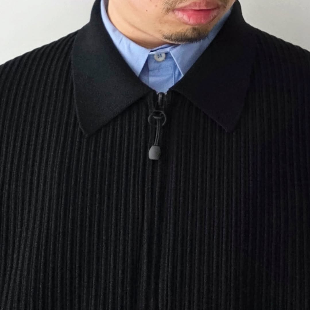 ANCELLM / Wrinkled Stripe Short Shirt Jacket (Black)