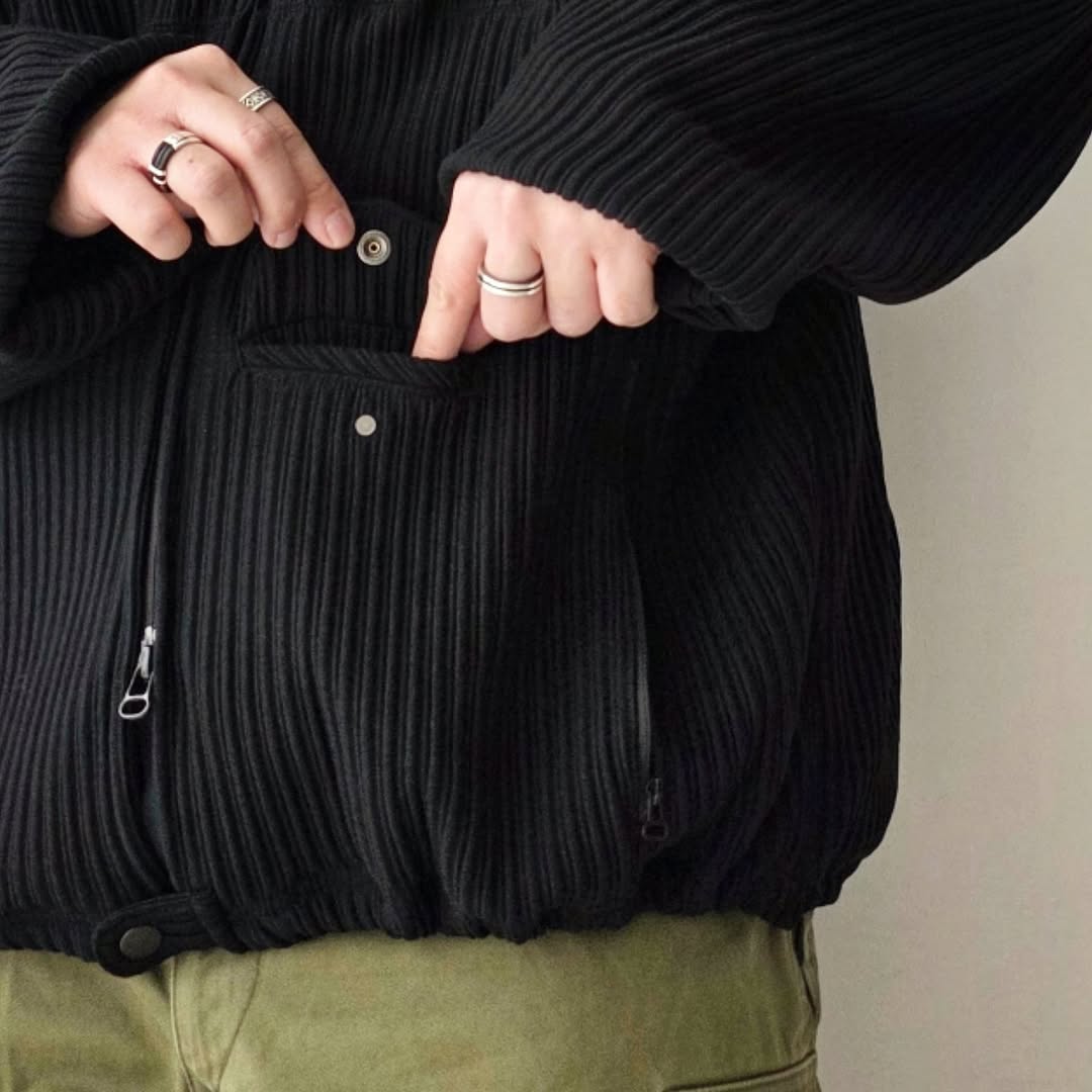 ANCELLM / Wrinkled Stripe Short Shirt Jacket (Black)