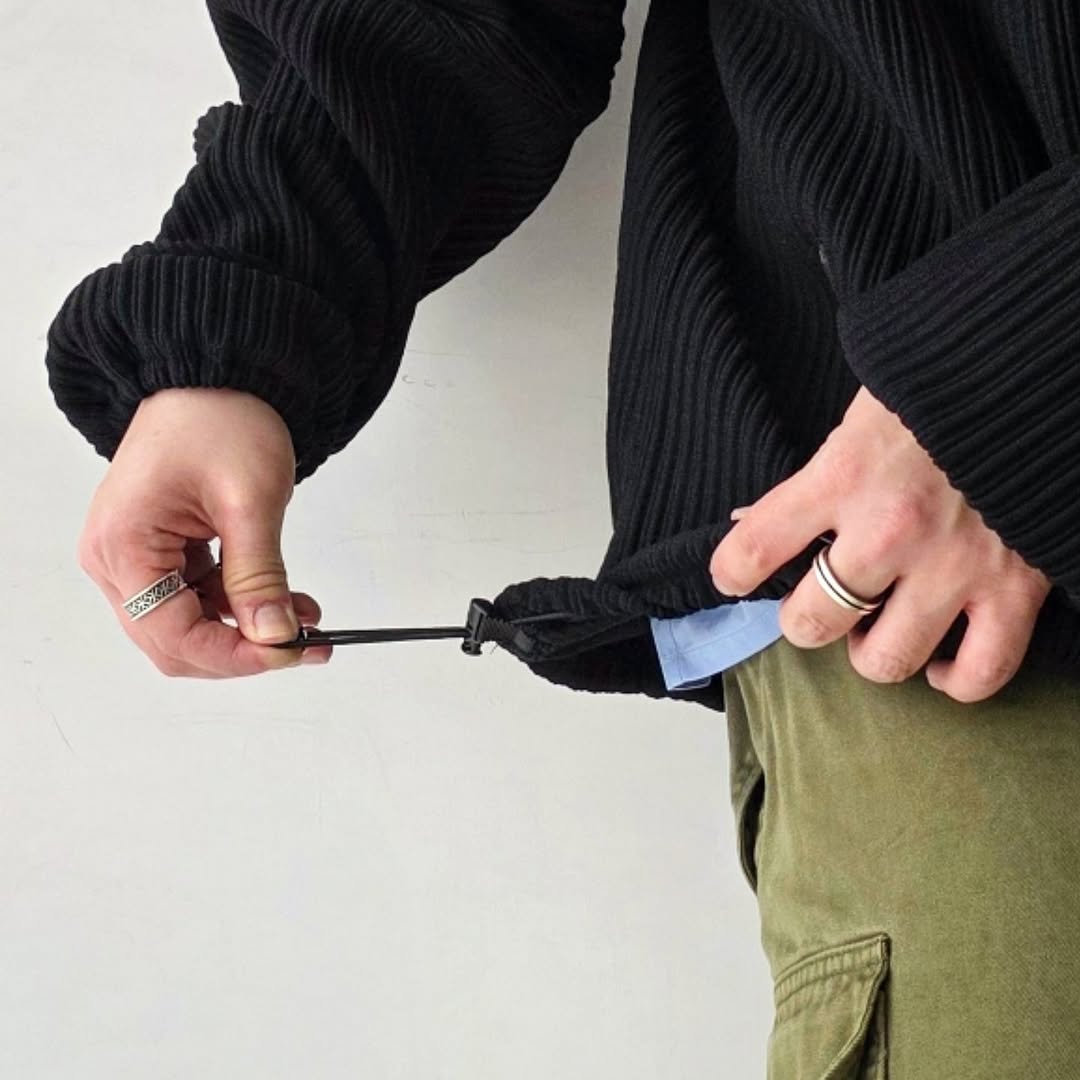 ANCELLM / Wrinkled Stripe Short Shirt Jacket (Black)