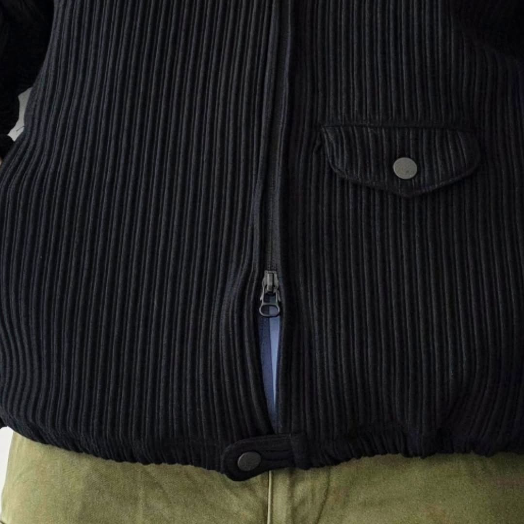 ANCELLM / Wrinkled Stripe Short Shirt Jacket (Black)