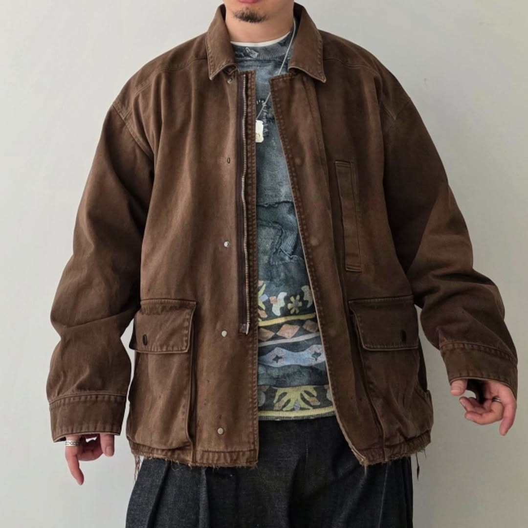 ANCELLM / Highcount Drill Aging Jacket (Brown)