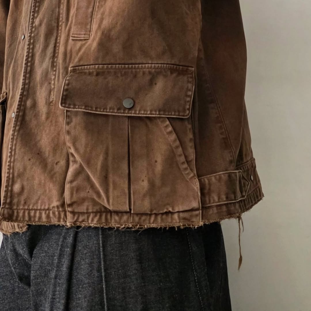 ANCELLM / Highcount Drill Aging Jacket (Brown)