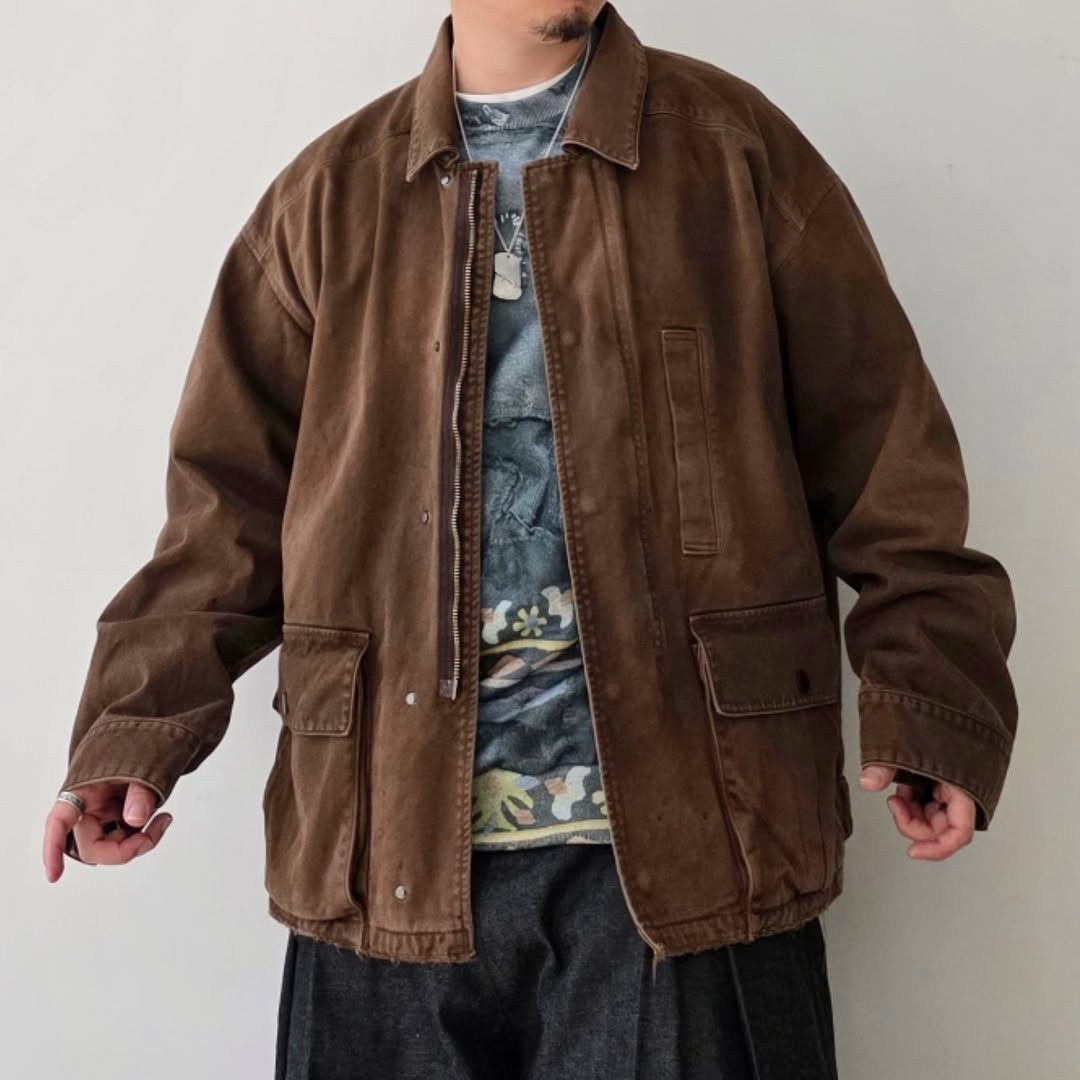 ANCELLM / Highcount Drill Aging Jacket (Brown)