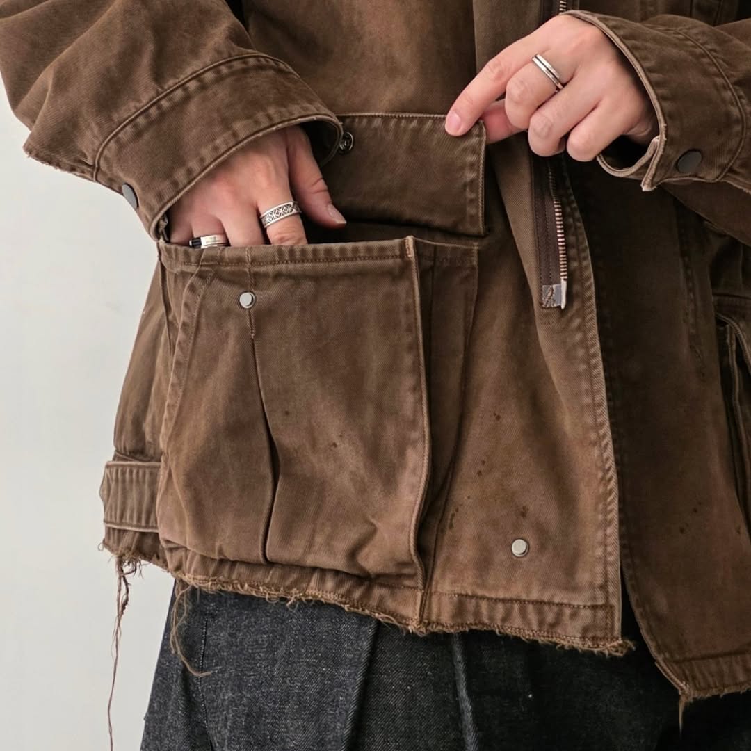 ANCELLM / Highcount Drill Aging Jacket (Brown)