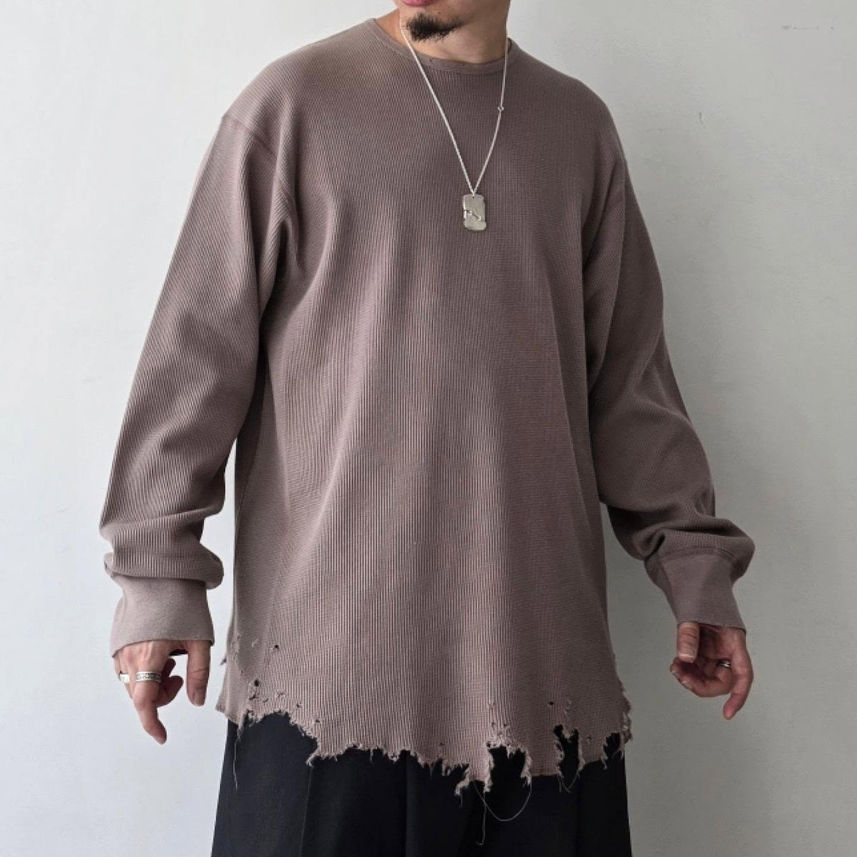 ANCELLM / Damage Waffle Crew LS (P.Beige)